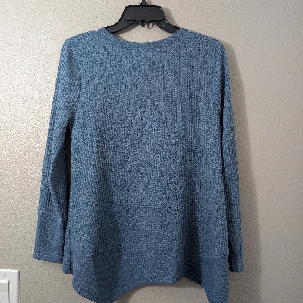 No Boundaries Long Sleeve Top Waffle Knit Blue - Picture 4 of 4